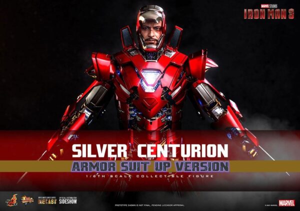 Figura Silver Centurion Iron Man 3 Armor Suit Up Version Hot Toys Escala 1/6