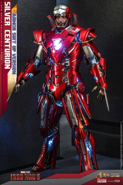 Figura Silver Centurion Iron Man 3 Armor Suit Up Version Hot Toys Escala 1/6