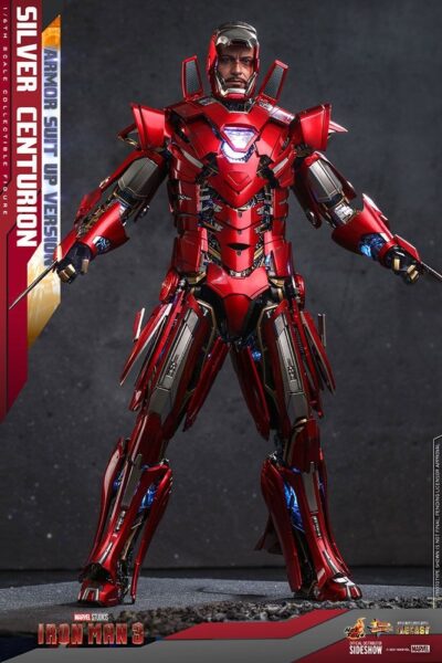 Figura Silver Centurion Iron Man 3 Armor Suit Up Version Hot Toys Escala 1/6