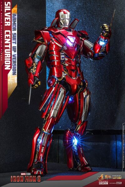 Figura Silver Centurion Iron Man 3 Armor Suit Up Version Hot Toys Escala 1/6