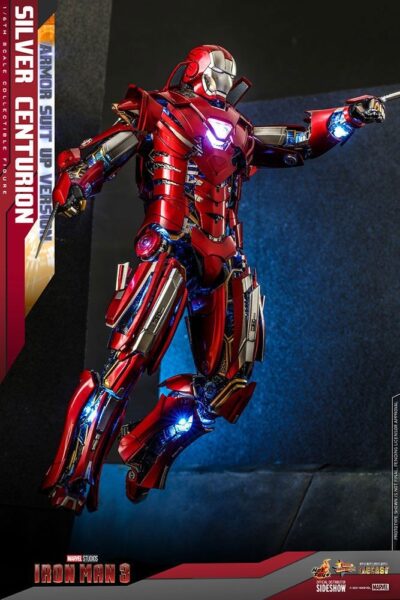 Figura Silver Centurion Iron Man 3 Armor Suit Up Version Hot Toys Escala 1/6