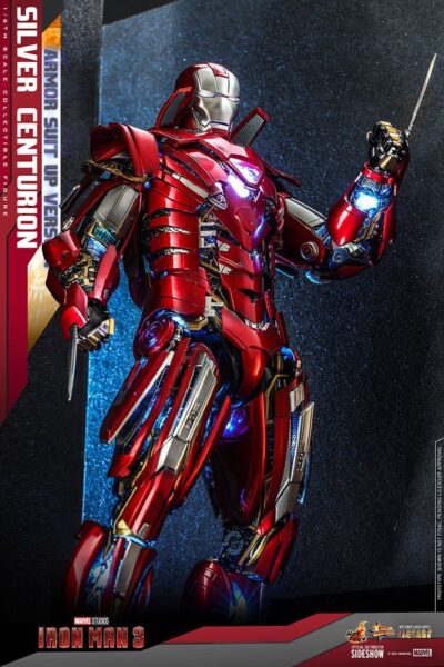 Figura Silver Centurion Iron Man 3 Armor Suit Up Version Hot Toys Escala 1/6