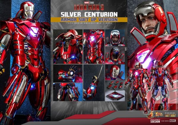 Figura Silver Centurion Iron Man 3 Armor Suit Up Version Hot Toys Escala 1/6