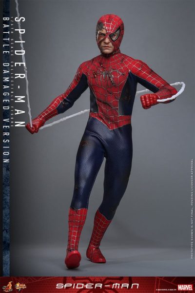 spiderman battle damage hot toys de pie